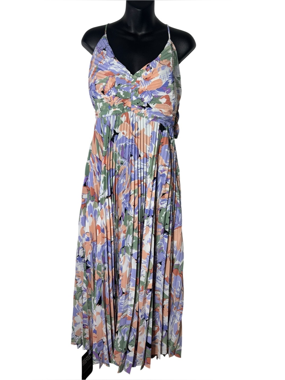 ASTR the label xl Blythe floral plisse midi dress crisscross back watercolor new - Picture 2 of 11